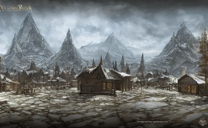 Prompt: whiterun in the style of vsevolod ivanov, hyperborea, concept art