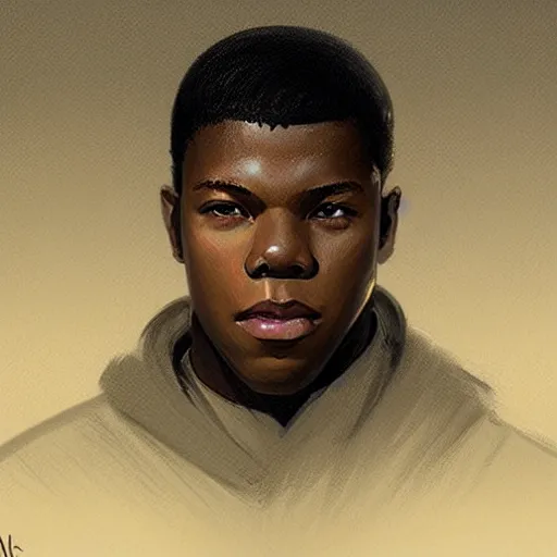 Image similar to portrait of a man by greg rutkowski, young jedi kinght that looks like john boyega, wearing jedi robes, star wars expanded universe, he is about 3 0 years old, highly detailed portrait, digital painting, artstation, concept art, smooth, sharp foccus ilustration, artstation hq