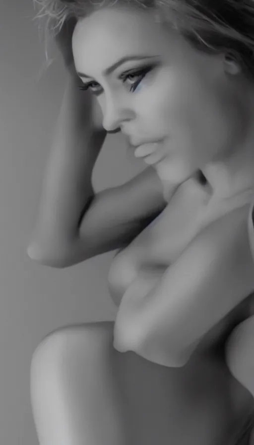 Image similar to young kylie minogue in a bikini. soft lighting. glamorous. sophisticated. studio photography. depth of field. trending on artstation. cinematic. photorealistic. bokeh.