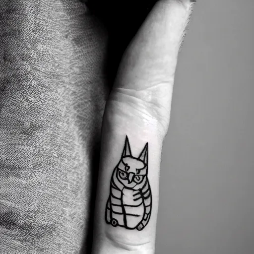 Image similar to stick and poke tattoo of a cat, black and white tattoo, linework