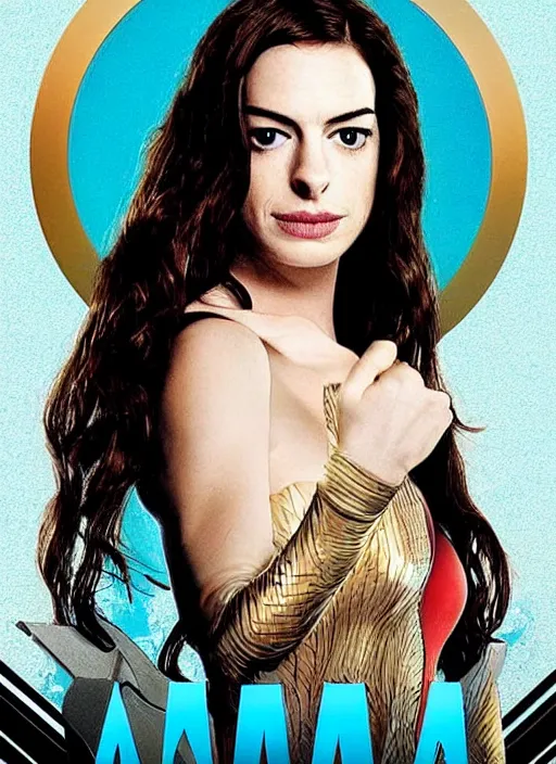 Prompt: a movie poster for a 2020 superhero movie Aquawoman, starring Anne Hathaway, designed by John Alvin