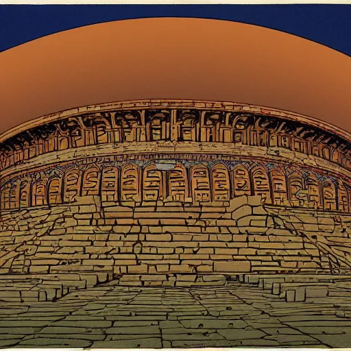 Image similar to Moebius illustrations of antic temple,