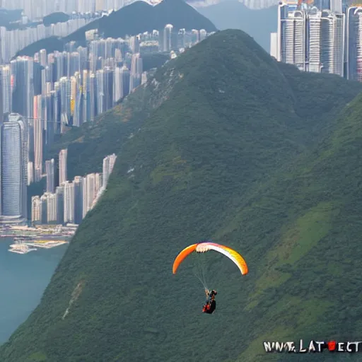 Prompt: sauron making paraglider above hong kong, fantasy