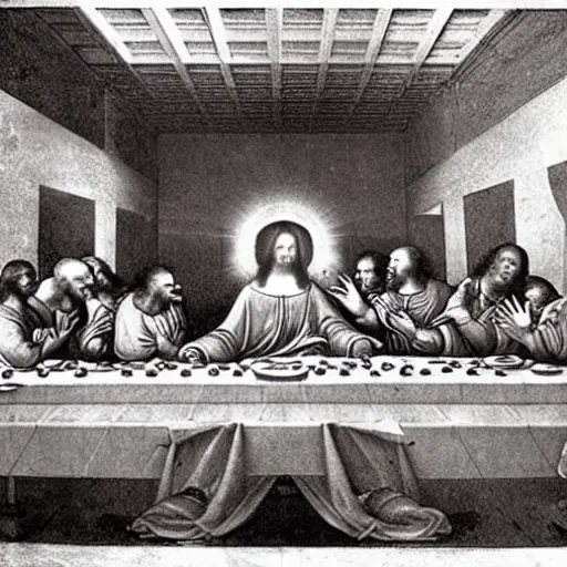 Prompt: x - ray imaging photograph of the last supper by leonardo da vinci