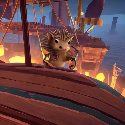 Image similar to hedgehog on a ship in seqa of thieves, game, epic