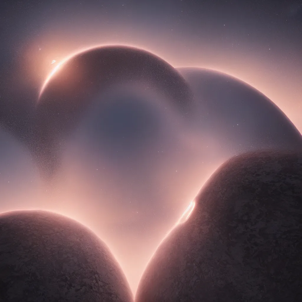 Image similar to An incredibly beautiful but ominous matte painting depicting a torus shaped planet, nvidia, vray, evening, epic scale, octanerender