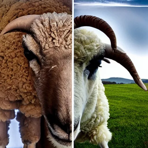 Prompt: photo hybrid of between an american man and a sheep.