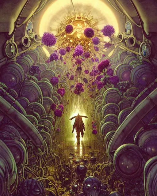 Image similar to the platonic ideal of flowers, rotting, insects and praying of cletus kasady carnage thanos nazgul doctor manhattan chtulu mandelbulb howl's moving castle bioshock davinci heavy rain, d & d, fantasy, ego death, decay, dmt, psilocybin, art by artgerm and greg rutkowski and alphonse mucha