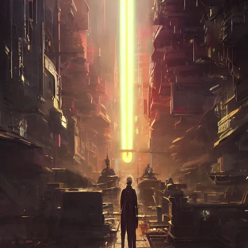 Image similar to Jedi in future japan at night, concept art, fine details, studio ghibli, cinematic lighting, ghost-in-the-shell, cyberpunk,sci-fi, fantasy, intricate, elegant, highly detailed, digital painting, trending on artstation, concept art, smooth, sharp focus, illustration, by james gurney and greg rutkowski