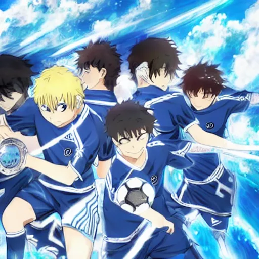 Image similar to olympique de marseille soccer team, anime style like fate/stay night