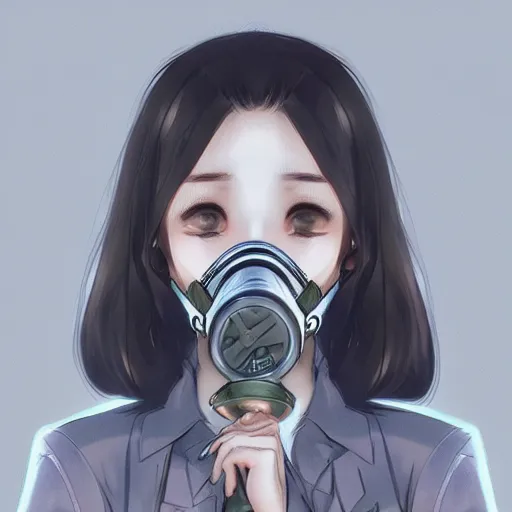 Image similar to medium shot portrait of a girl wearing a gas mask, drawn by WLOP, by Avetetsuya Studios, attractive character, colored sketch anime manga panel, trending on Artstation