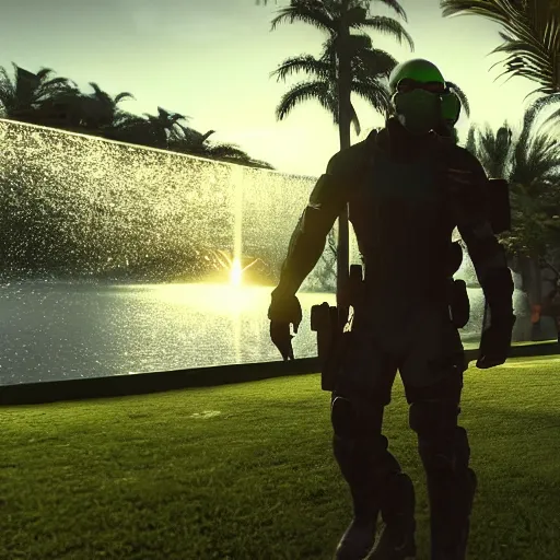 Image similar to splinter cell sam fisher infiltrating Mar a Lago 4k subscatter video game lens flare