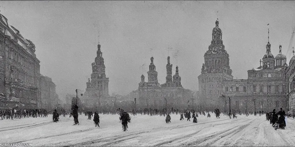 Image similar to Saint Petersburg in 1914 in winter, evening, guarded by a giant steam robot, Rozalski