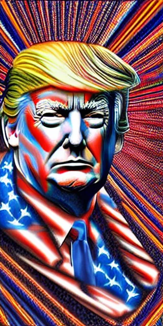 Image similar to donald trump american patriot apotheosis in the style of alex grey