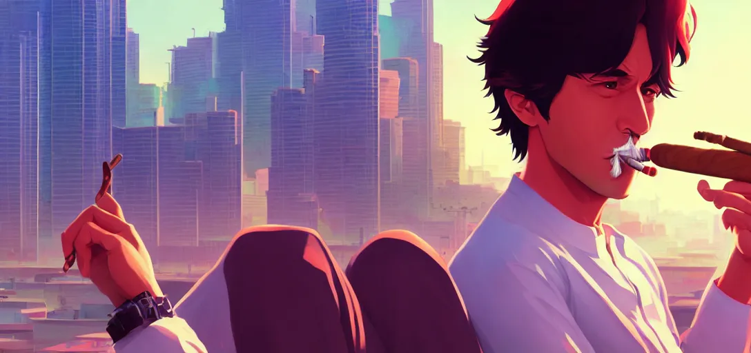 Prompt: ⁠portrait of Imran Khan Smoking a cigar , Karachi skyline background, rich vivid colors, ambient lighting, dynamic lighting, 4k, HQ, official media, anime key visual, makoto shinkai, ilya kuvshinov, lois van baarle, rossdraws, detailed, trending on artstation