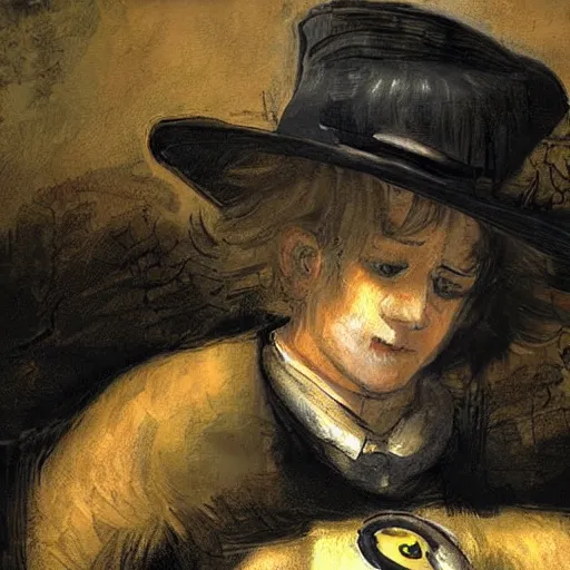 Prompt: pokemon funeral, rain, sad, rembrandt painting