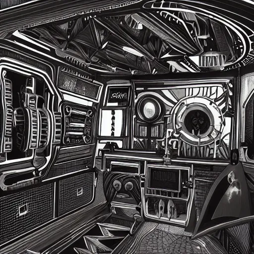 Image similar to intricate mechanical interior of a 1 9 7 0 s spaceship, victorian goth, retro, trending on art station, 4 k wallpaper