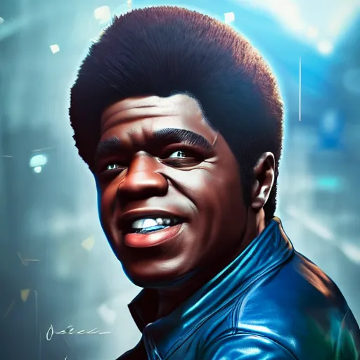 Image similar to james brown baby, splash art, detailed face, photorealistic facial features, cinematic lighting, dramatic, octane render, long lens, shallow depth of field, bokeh, anamorphic lens flare, hyper detailed, 3 5 mm film grain