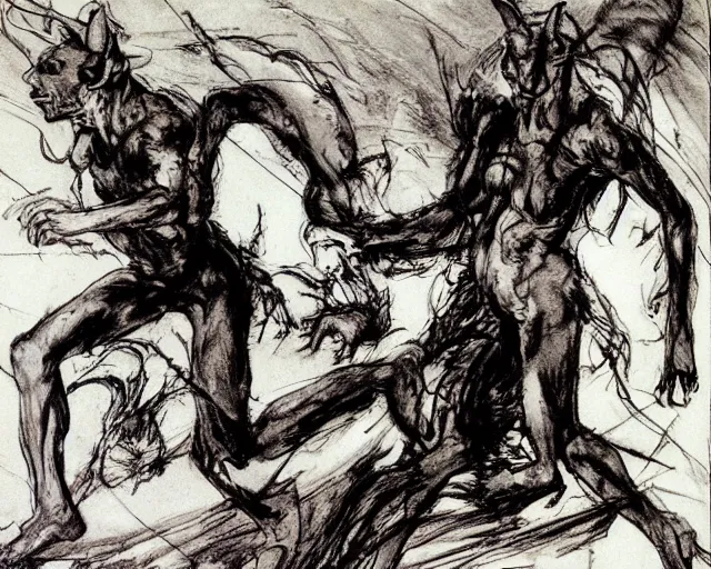 Prompt: Skinwalkers Leaving A Time Portal by Heinrich Kley, detailed