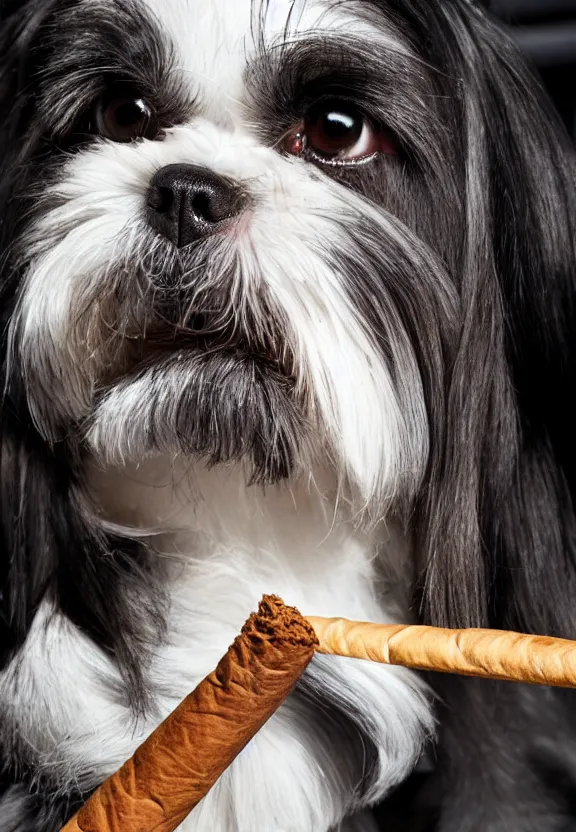 Prompt: shih tzu smoking a cigar in a jazz nightclub