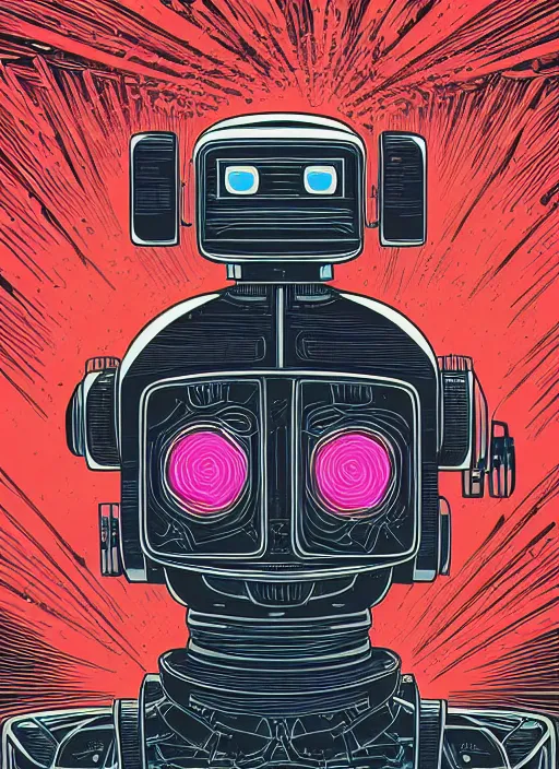 Prompt: an illustration of a portrait of a robot by dan mumford