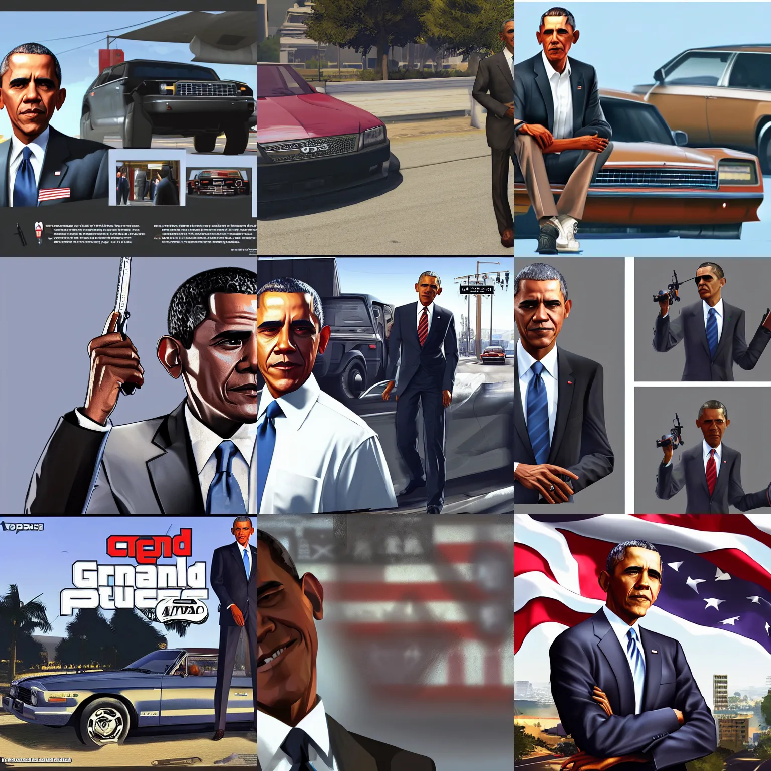 Prompt: concept art of barack obama in grand theft auto V, gaming, detailed, 4k