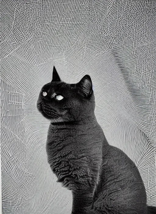 Image similar to futuristic lasers tracing, laser cat, selkirk rex longhair, by steven meisel, kaws, rolf armstrong, mondrian, kandinsky, perfect geometry abstract acrylic, octane hyperrealism photorealistic airbrush collage painting, dark monochrome, fluorescent colors, minimalist rule of thirds, eighties eros