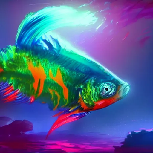 Image similar to A beatiful beta fish flashing amazing colors, digital art, trending on artstation