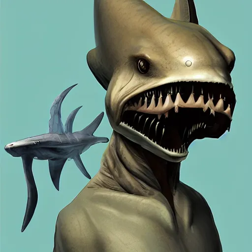 Image similar to hammer shark alien, humanoid, artstation