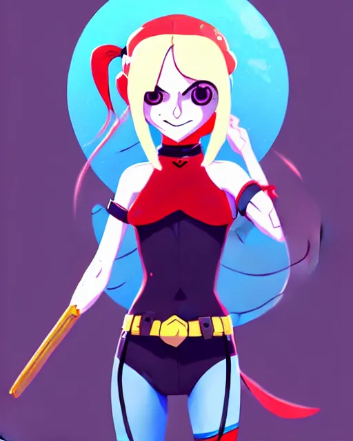 Prompt: little cartoon female character inspired by harley quinn and star butterfly from star vs force the evil, artwork by studios ghibli, wlop and rossdraws, anatomically correct, smooth, clean detailed, sharped focus, symmetrical, perfect composition, illustration, extremely coherent, detailed body