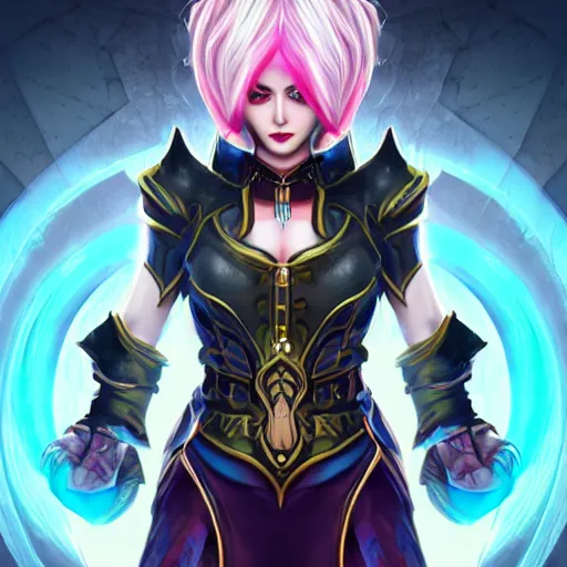 Image similar to vi from arcane, only face, centered, symmetrical,