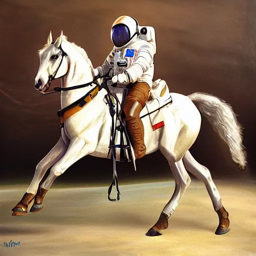 Image similar to an astronaut riding a horse, photorealistic painting