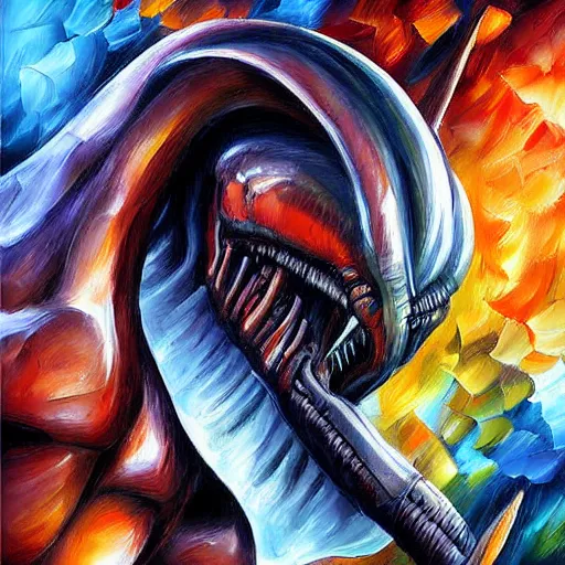 Prompt: digital painting of a Xenomorph, by Leonid Afremov