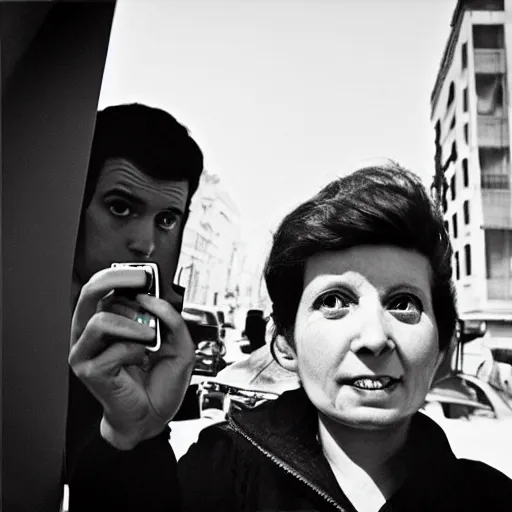 Prompt: selfie with iphone by vivian maier