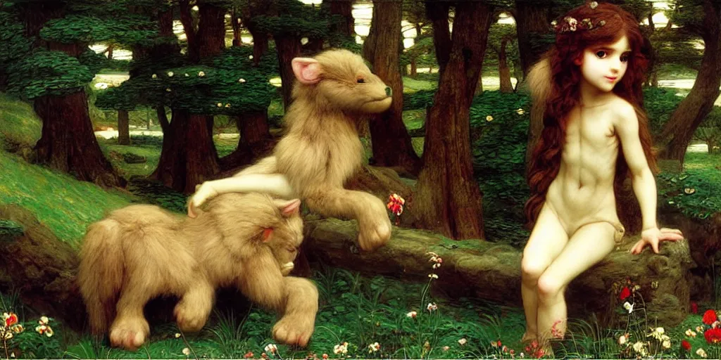 Prompt: 3 d precious moments plush mythological animal, realistic fur, mythology, daily life, master painter and art style of john william waterhouse and caspar david friedrich and philipp otto runge