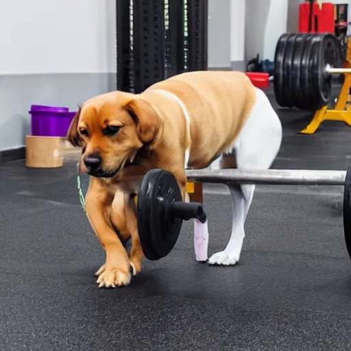 Image similar to a dog lifting weight