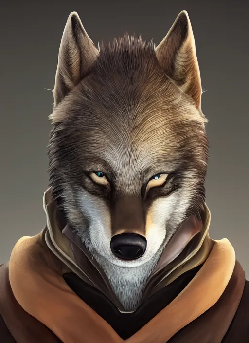 Image similar to close up character portrait icon of the anthro anthropomorphic of the male anthropomorphic wolf fursona wearing jedi robes. leather gloves. character design by charlie bowater, ross tran, artgerm, and makoto shinkai, detailed, soft lighting, rendered in octane