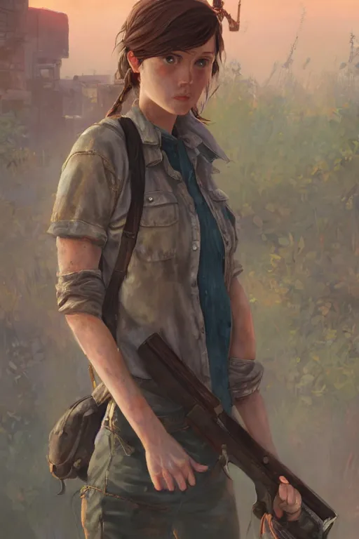 Image similar to a portrait of a cute female archeologist in the last of us, archeologial dig setting, vivid colors, soft lighting, atmospheric, cinematic, moody, in the style of ilya kuvshinov and range murata, krenz cushart, rule of thirds, oil on canvas, 8 k