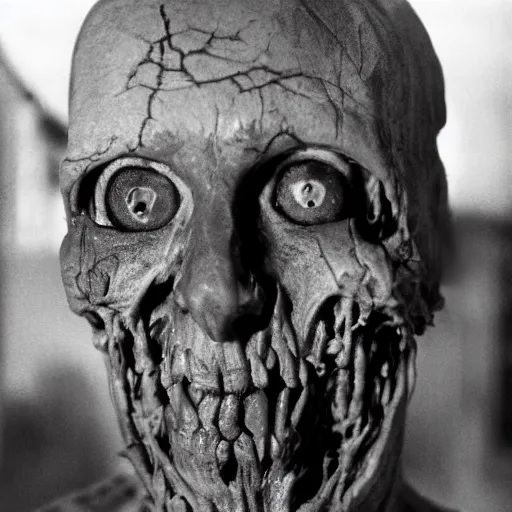 Prompt: real life sentient and composed irradiated undead with acute radiation sickness flaking, melting, rotting skin 1950s nuclear wasteland black and white award winning photo highly detailed, highly in focus, highly life-like, facial closeup taken on Arriflex 35 II, by stanley kubrick