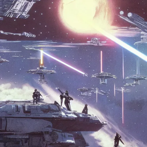 Image similar to film still of Star Wars Return of the Jedi Artwork by Dice Tsutsumi, Makoto Shinkai, Studio Ghibli