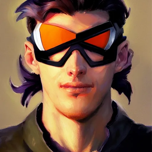 Prompt: greg manchess portrait painting of scott summers aka cyclops as overwatch character, medium shot, asymmetrical, profile picture, organic painting, sunny day, matte painting, bold shapes, hard edges, street art, trending on artstation, by huang guangjian and gil elvgren and sachin teng