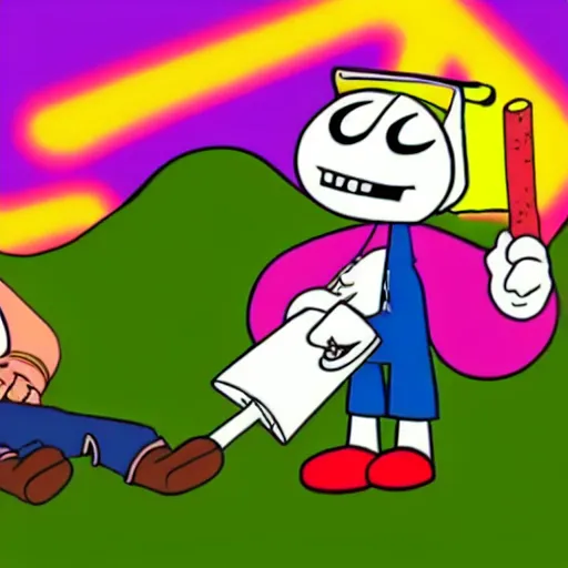 Image similar to billy and mandy rolling a cannabis joint with grim