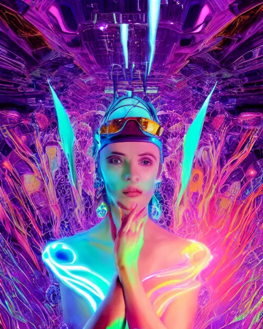 Image similar to a powerful energy psychedelic matrix queen, by alexander fedosav, hyper detailed digital matte painting, concept art, hyperrealism, 1 6 k resolution, cinema 4 d, 8 k resolution, trending on artstation, behance hd, a masterpiece, by stephan martiniere, particles, cel - shaded, power bright neon energy, by david a. hardy,