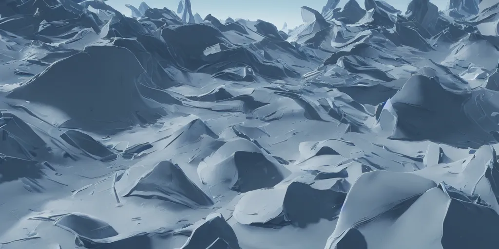 Image similar to abstract 3d landscape painted by zaha hadid in no mans sky style, redshift, octane