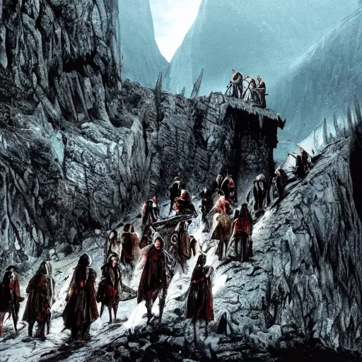 Image similar to followship of the ring entering moria moutain