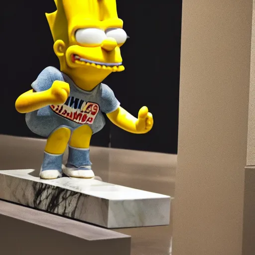 Image similar to a marble sculpture of Bart Simpson inside a museum, dslr photo