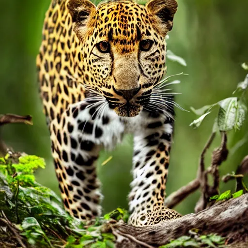 Image similar to A Leopard hunting in the jungle, Canon EOS R3, f/1.4, ISO 200, 1/160s, 8K, RAW, unedited, symmetrical balance, in-frame,