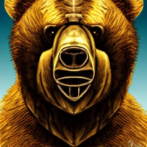 Image similar to portrait of bear beast-man wearing a hazmat suit, digital art, concept art, highly detailed, sharp focus