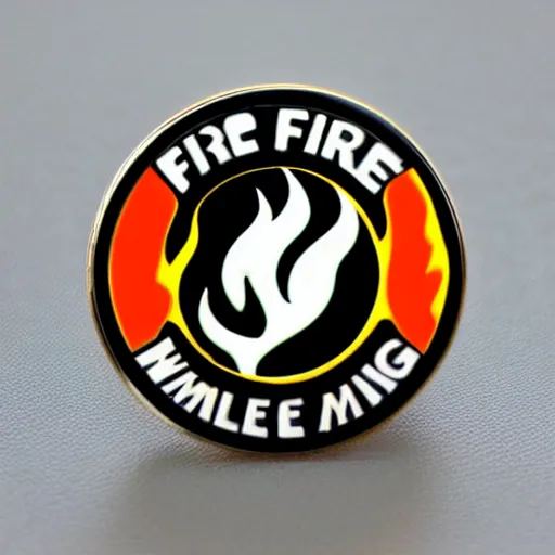 Image similar to minimalistic clean enamel pin of fire flame warning label, retro design