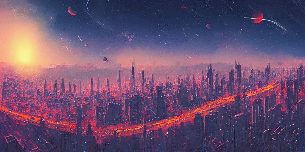 Image similar to asteroids over the city by alena aenami